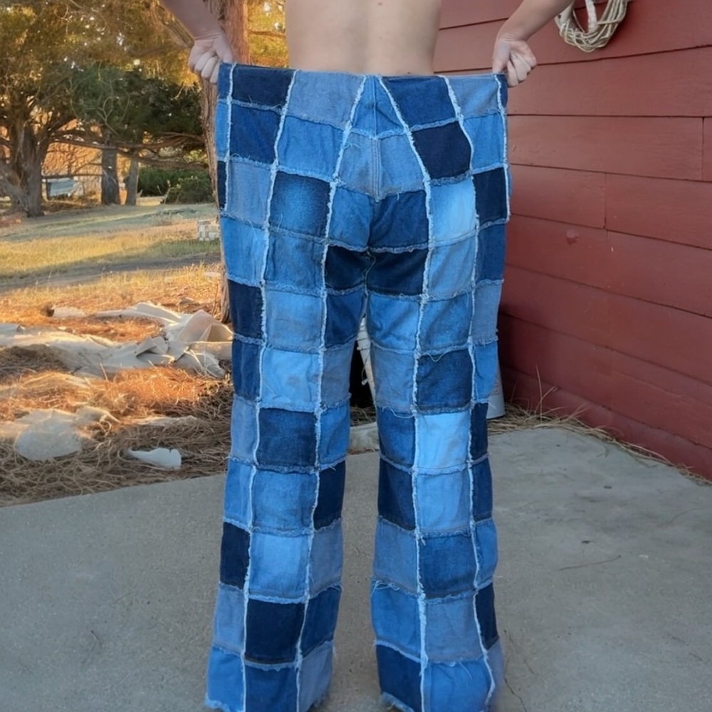 Patchwork Blue Flare Jeans - image 5